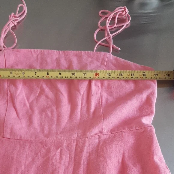 SWEET💞LINEN blendOld Navy Pink Tie-Strap Mini Dress Fits M POCKETS!!! - Picture 10 of 12